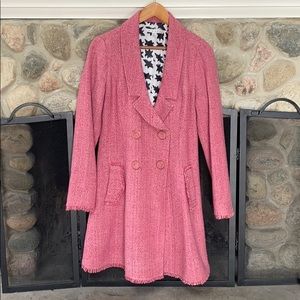 Cabi Madison Ave pink tweed double breasted coat